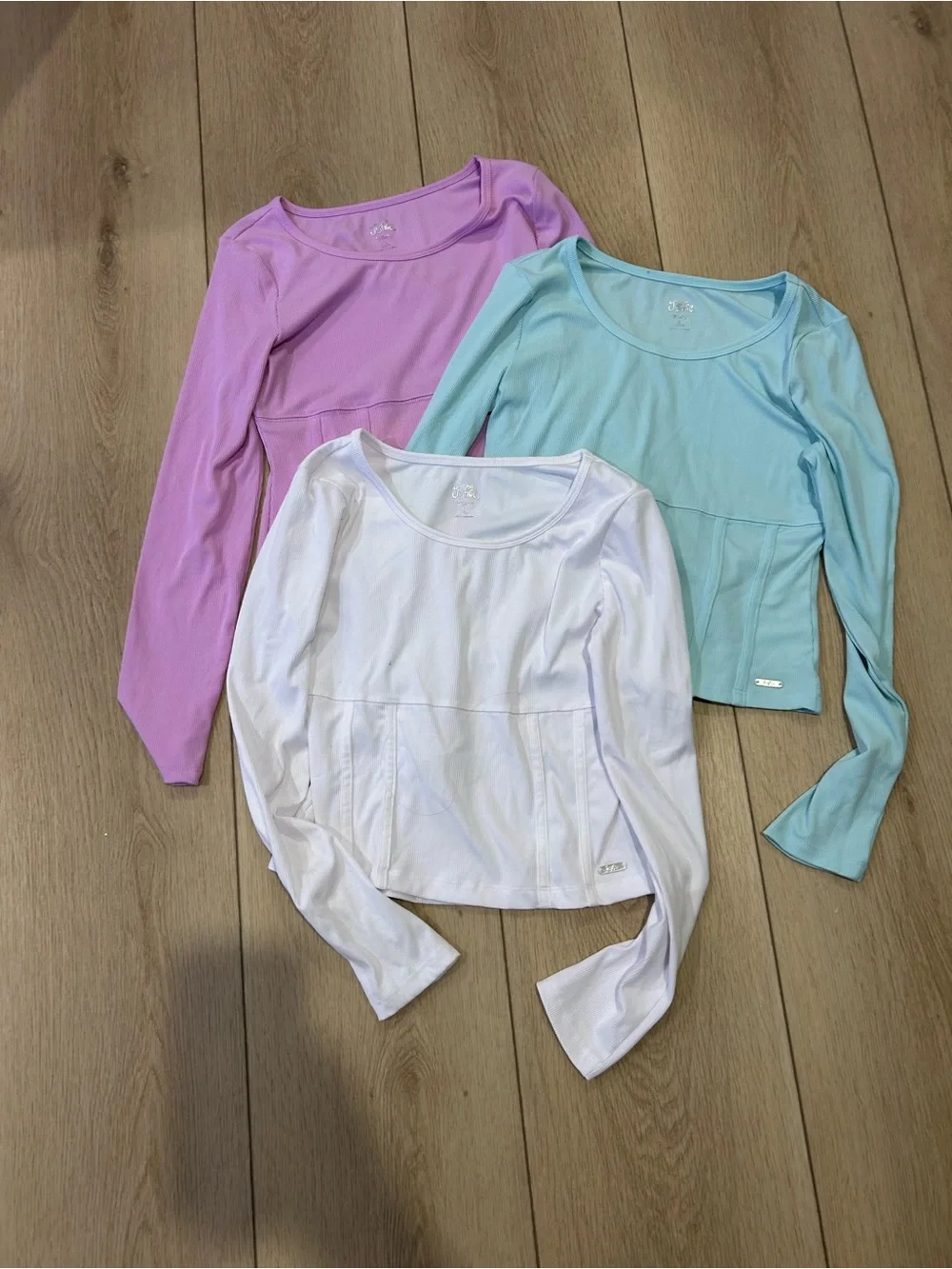 Justice Long Sleeve Scoop Neck Top - White, Lavender, Mint